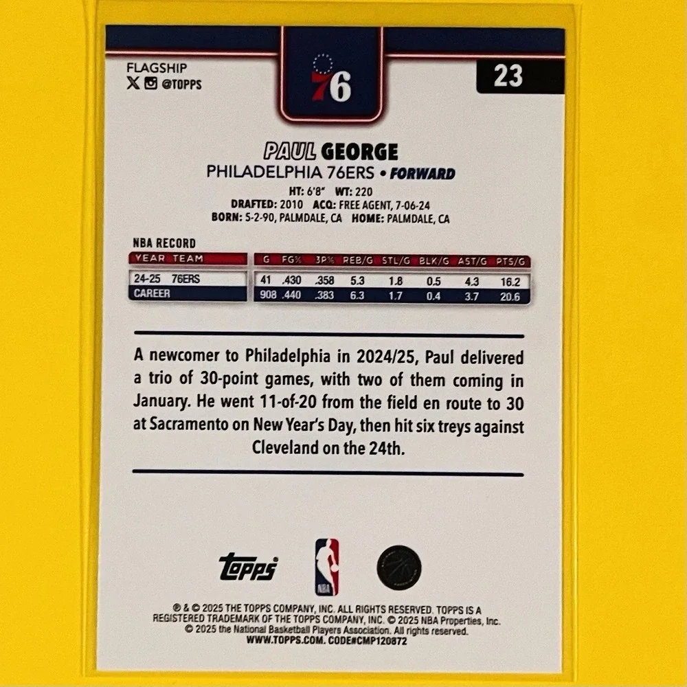2025-26 Topps Basketball Paul George #23 Philadelphia 76ers‎